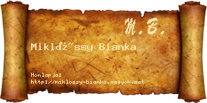 Miklóssy Bianka névjegykártya